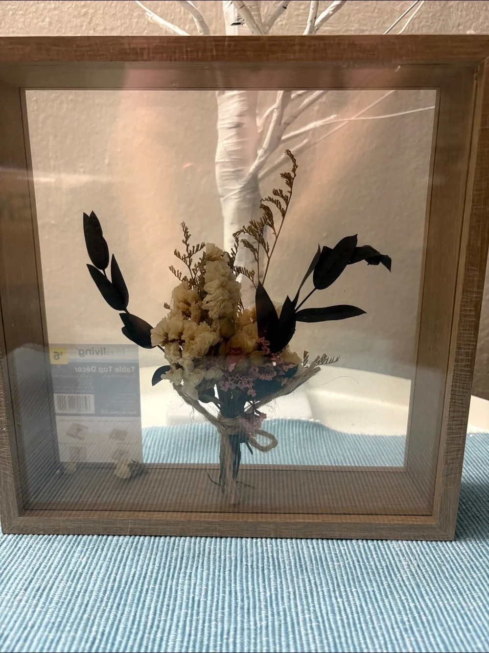 Neutral Wood Framed Preserved Floral Shadow Box -(Home Decor)